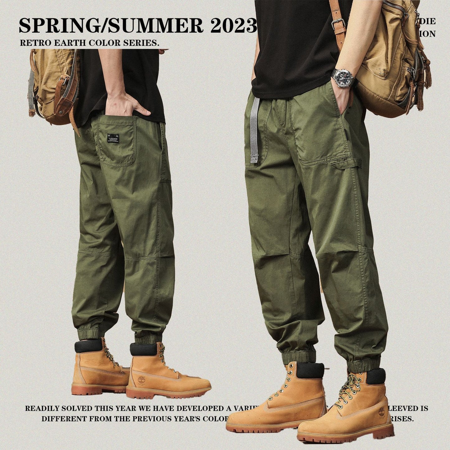 Buckle Belted Pleated Knee Cuff Cargo Pants