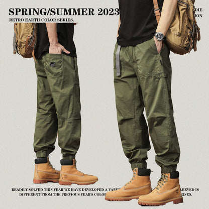 Buckle Belted Pleated Knee Cuff Cargo Pants