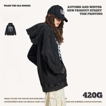 Wash Bone Print Hoodie