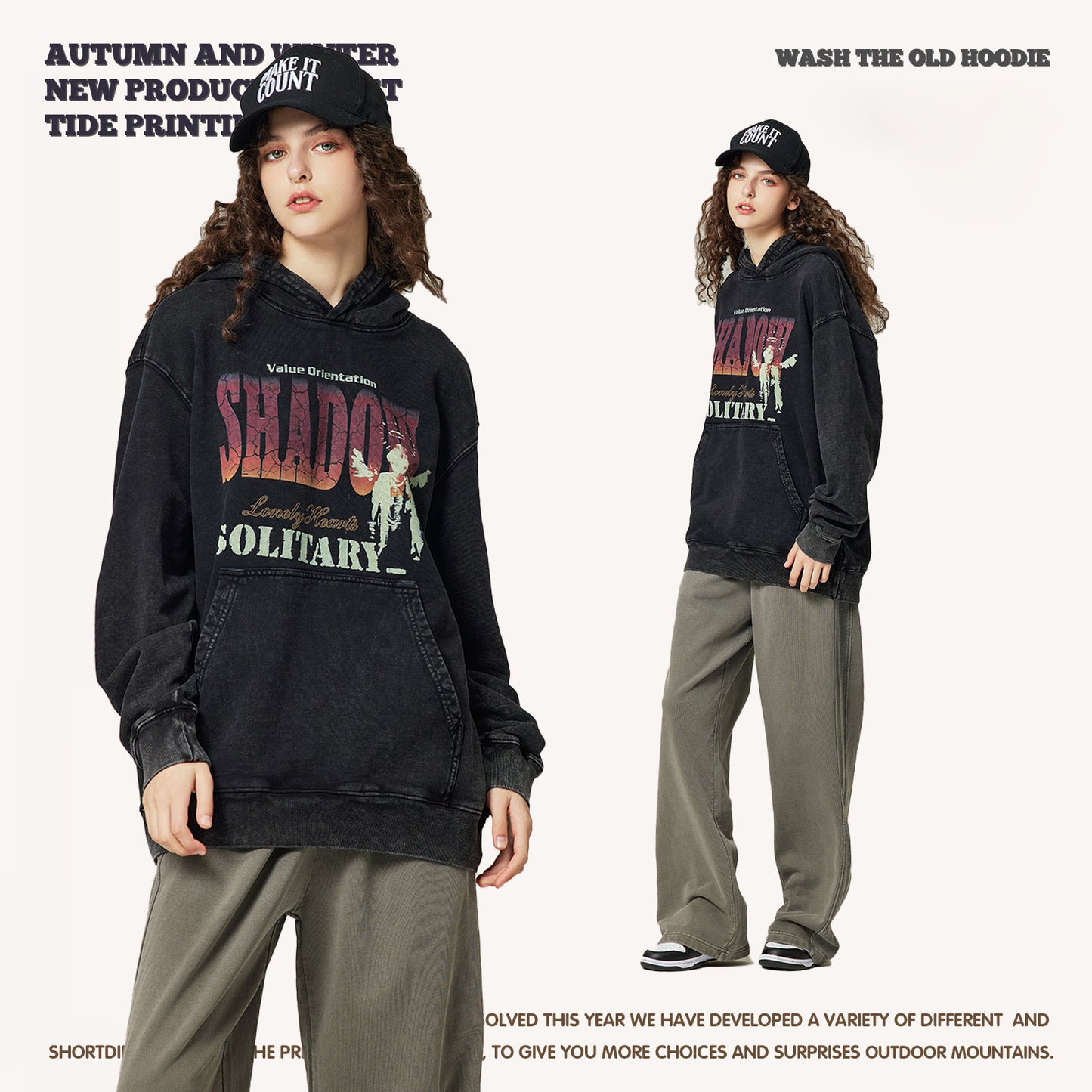 Wash Digital Print Oversized Hoodie
