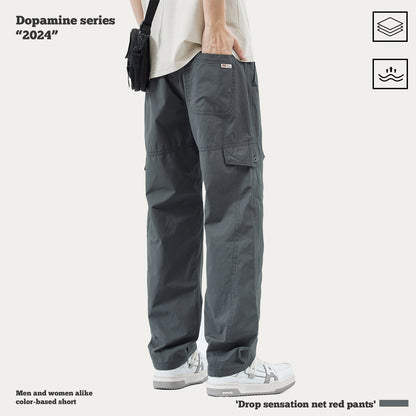 Pleated Knee Straight Leg Cargo Pants
