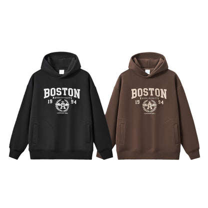 Letter Printed Fleece Hoodie