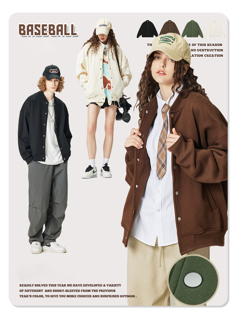 Solid Color Couple Baseball Jacket 