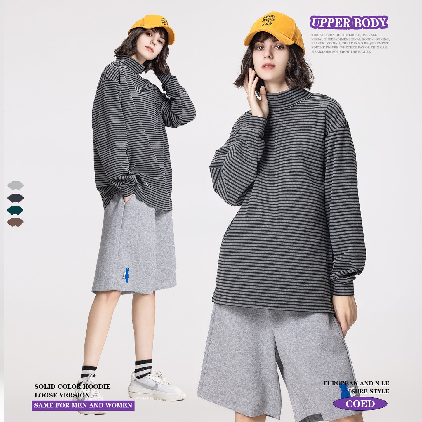 Striped High Collar Long Sleeve Tee