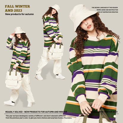 Wash Striped Long Sleeve Couple Tee
