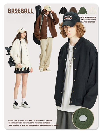Solid Color Couple Baseball Jacket 