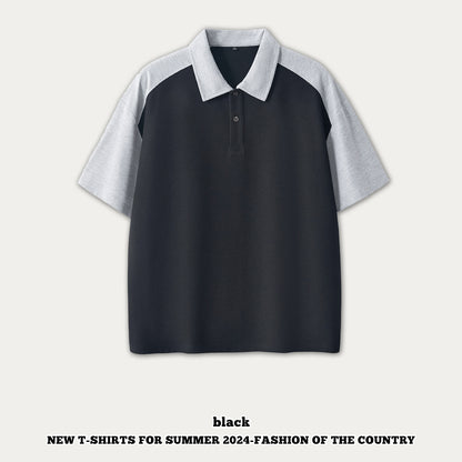 Raglan Button-Up Short Sleeve Polo Shirt
