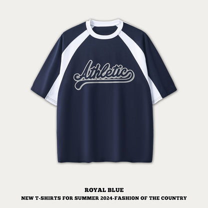 Colorblock Letter Printed Short Sleeve Tee