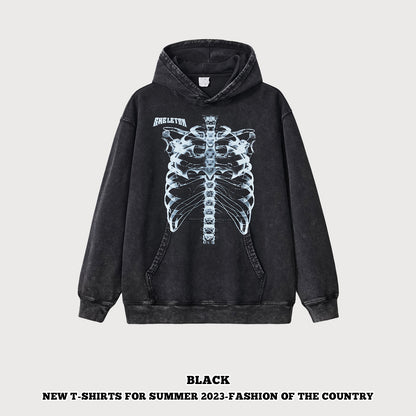 Wash Bone Print Hoodie