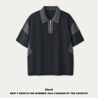 Half Zipper Waffle Knit Polo Shirt