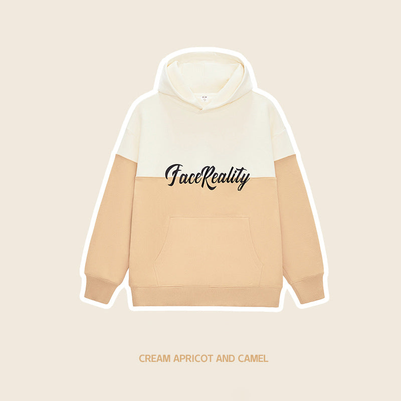 Embroidered Letters Patchwork Hoodie
