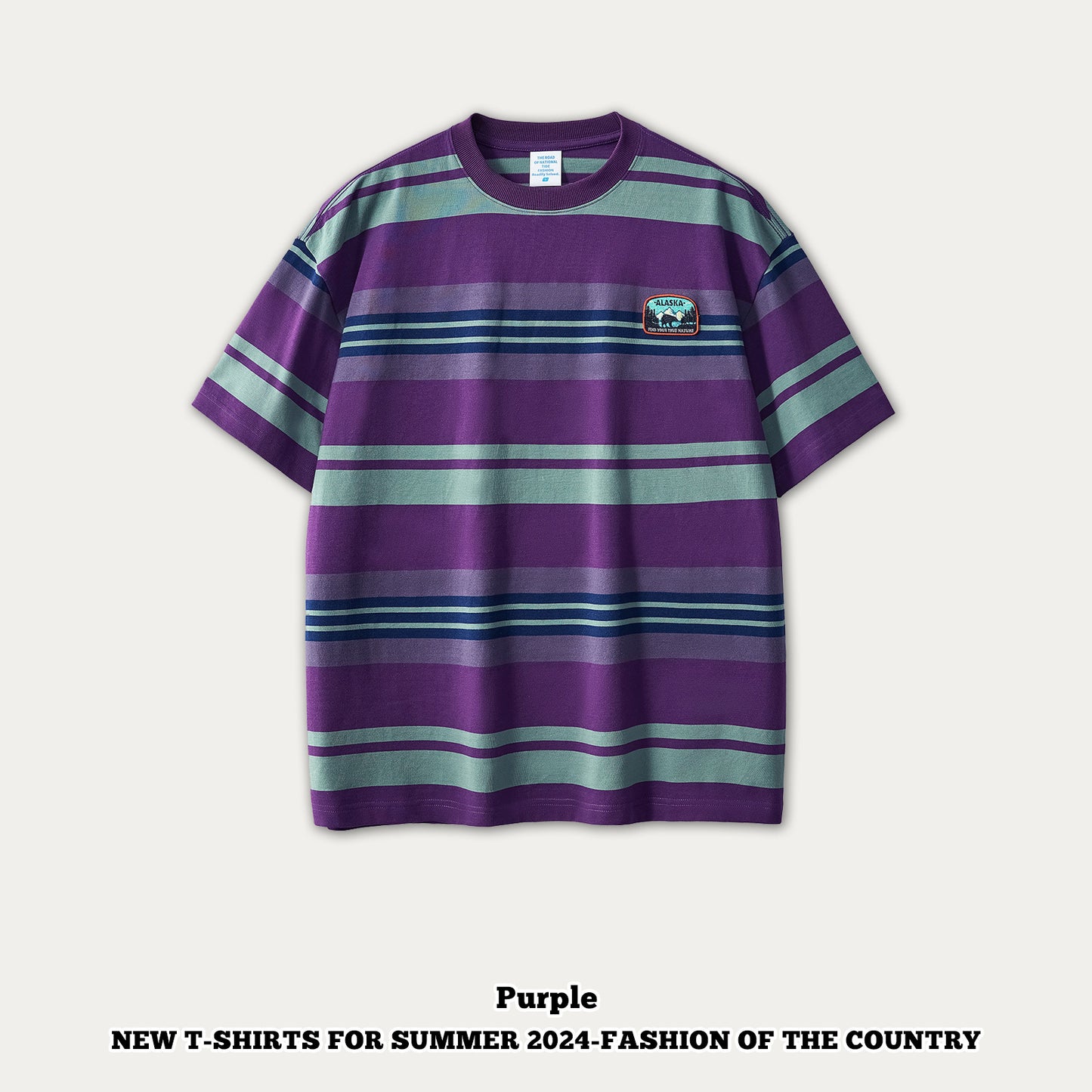 Striped Embroidery Short Sleeve Couple Tees