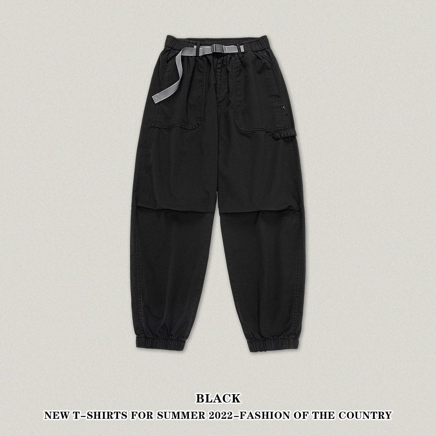 Buckle Belted Pleated Knee Cuff Cargo Pants