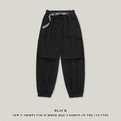 Buckle Belted Pleated Knee Cuff Cargo Pants
