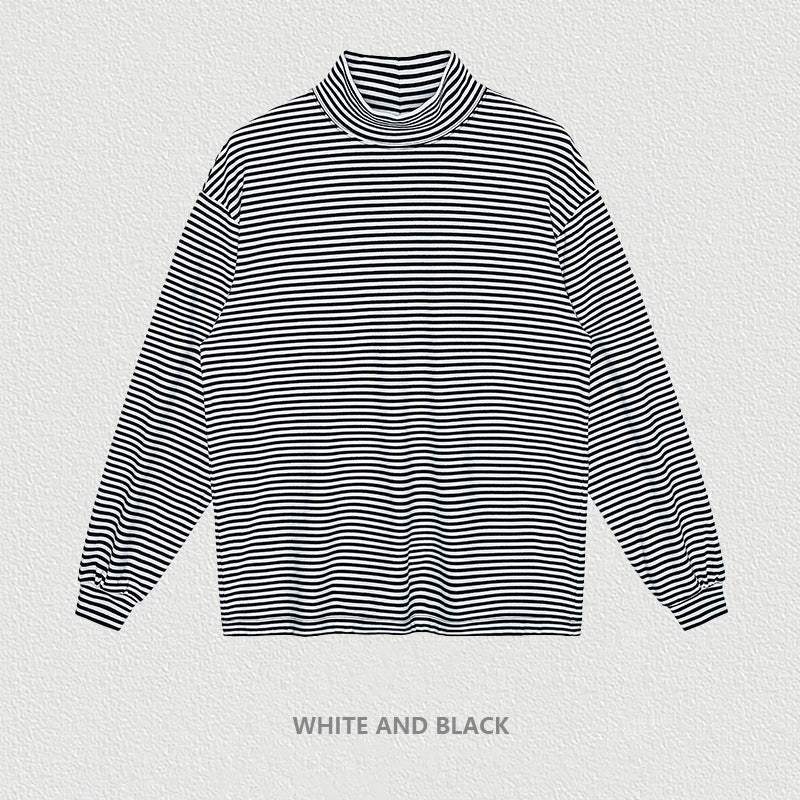 Striped High Collar Long Sleeve Tee