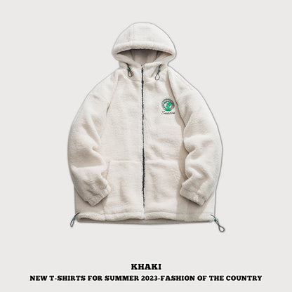 Embroidered Full-Zip Fleece Coat