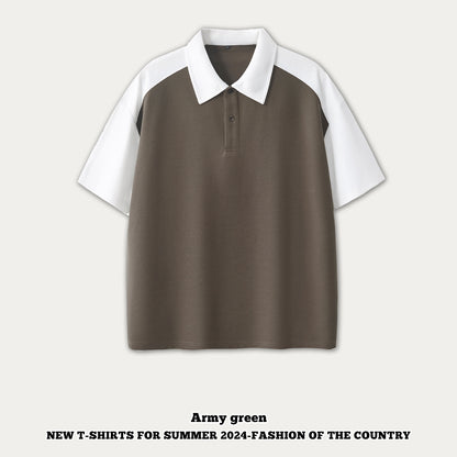 Raglan Button-Up Short Sleeve Polo Shirt