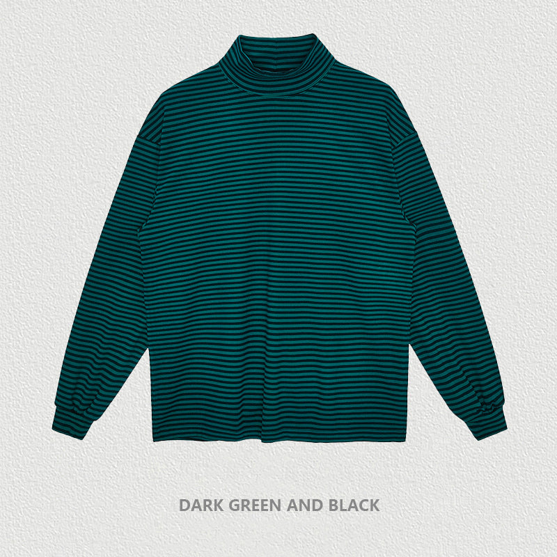Striped High Collar Long Sleeve Tee