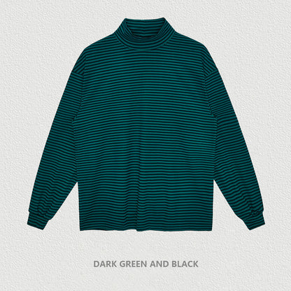 Striped High Collar Long Sleeve Tee