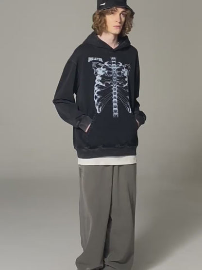 Wash Bone Print Hoodie