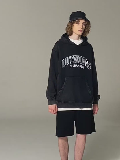 Wash Letter Print French Terry Hoodie
