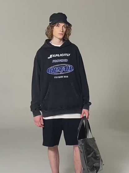 Wash Letter Print French Terry Hoodie