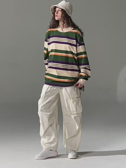 Wash Striped Long Sleeve Couple Tee