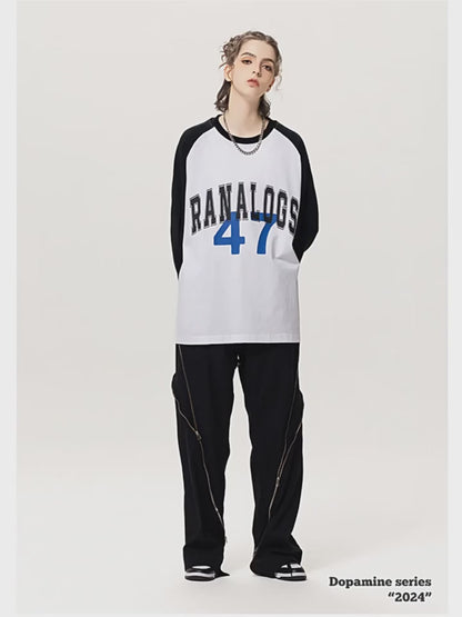 Rubber Print Raglan Long Sleeve Tee