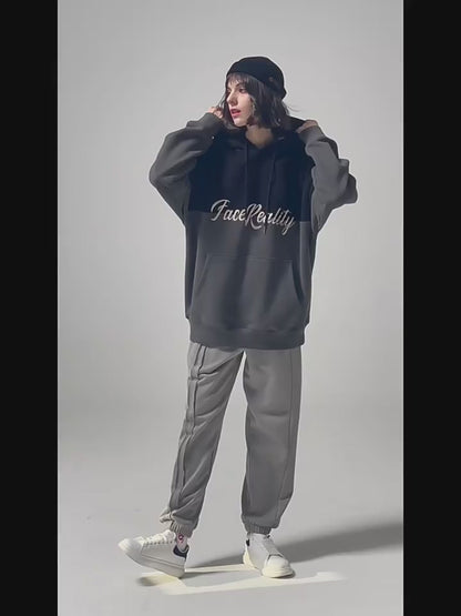 Embroidered Letters Patchwork Hoodie