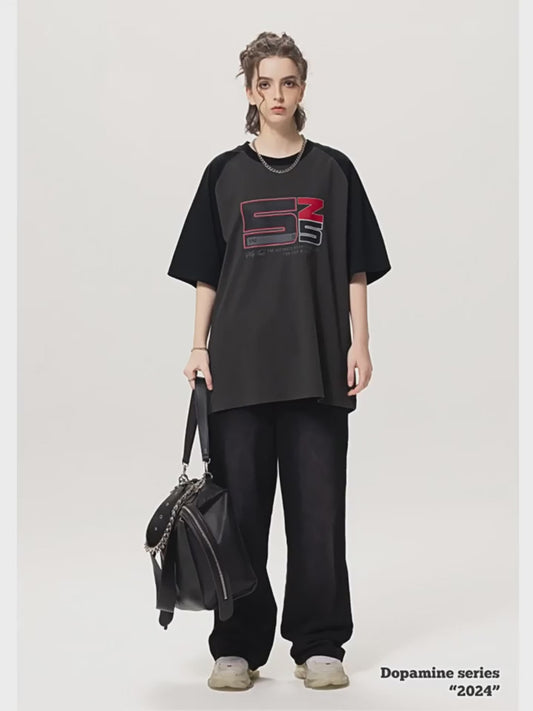 Printed Letter Raglan Short Sleeve Tee