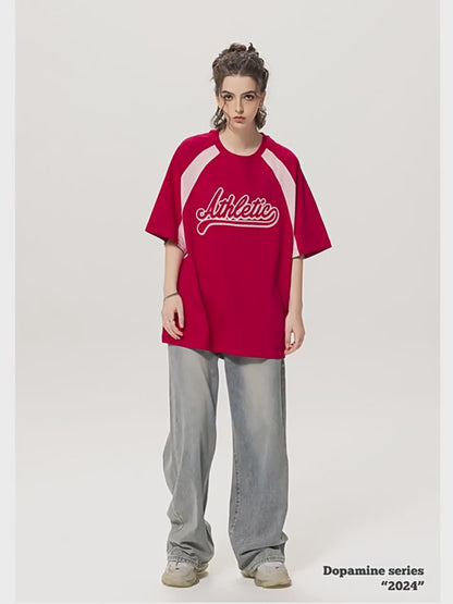 Colorblock Letter Printed Short Sleeve Tee